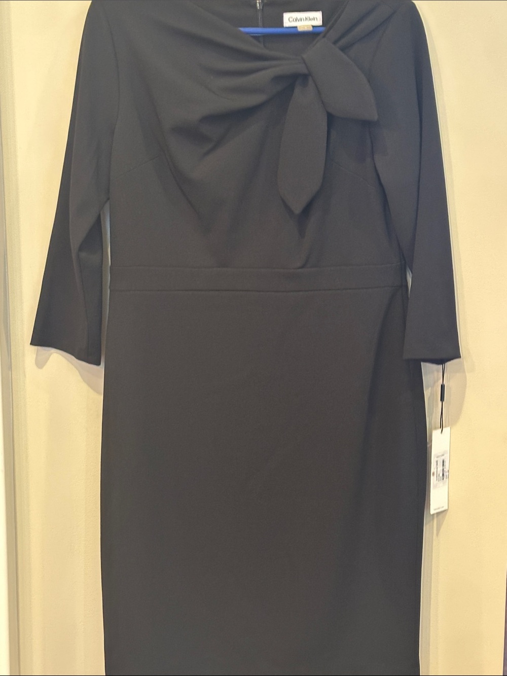 Calvin Klein Black Long-Sleeve Tie-Neck Sheath Dress